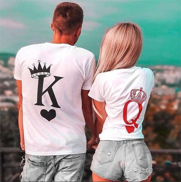 King Queen Crown Letter Print Short Sleeve couple matching T-Shirt,/ Couple T-Shirts - Lillie