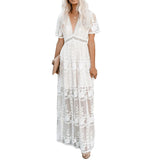 Women's Boho Maxi Dress - White Lace - Lillie 