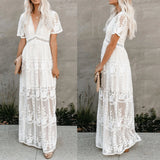 Women's Boho Maxi Dress - White Lace - Lillie 