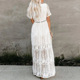 Women's Boho Maxi Dress - White Lace - Lillie 