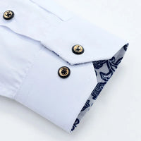 Blue-and-white Porcelain Collar Shirt Men Long Sleeve Korean SlimFit Casual Business Dress Shirts Solid Color White Shirt Cotton - Lillie 