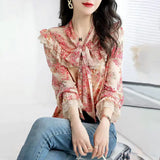 Summer Fashion Elegant Bow Lace Floral Blouse - Printed Blouse - Lillie 