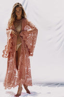 Maxi Boho Kimono Kaftan Cover-Ups Gown Robe for Women/  Sheer Lace Crochet Wrap Beach Dress - Lillie