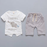 Cute Summer Style Baby Boy Clothes / Infant Clothing Elephant design Short Sleeved T-shirts Tops Striped Pants Kids Suits - Lillie