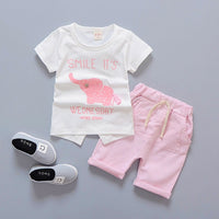 Cute Summer Style Baby Boy Clothes / Infant Clothing Elephant design Short Sleeved T-shirts Tops Striped Pants Kids Suits - Lillie