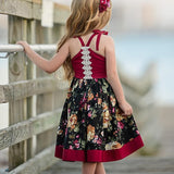 Toddler Girls Dress / Vintage Floral Print Backless Dress  for little girl - Lillie