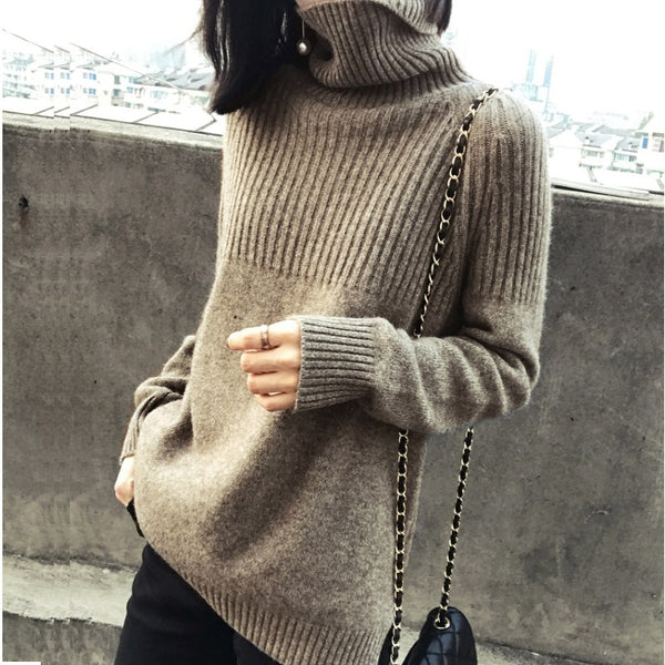 Women's Winter Sweaters / Pullover Turtleneck Solid Minimalist Elegant Office Lady Loose Tops - Lillie