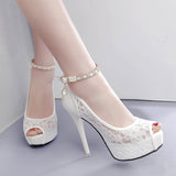 Lace Wedding Shoes for Woman / Peep Toe Lace design  High Heels Bridal shoe - Lillie