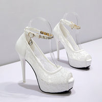 Lace Wedding Shoes for Woman / Peep Toe Lace design  High Heels Bridal shoe - Lillie