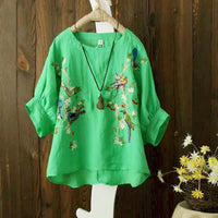 Embroidery Plus size Batwing Sleeve Women Shirt/Blouse - Lillie