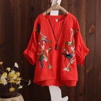 Embroidery Plus size Batwing Sleeve Women Shirt/Blouse - Lillie