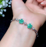 Sterling Silver inlaid Natural Emerald Female Bracelet - Lillie