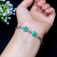 Sterling Silver inlaid Natural Emerald Female Bracelet - Lillie
