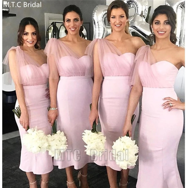 Short Dusty Pink Bridesmaid Dresses / Plus Size Wedding Party Gowns - Lillie