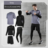 5 Pcs/Set Men's Tracksuit / Gym Fitness Compression Sports Suit Clothes / Running Jogging Sport Wear / Exercise Workout Tights - Lillie