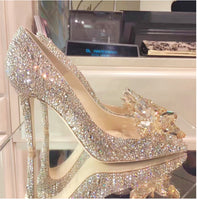 Wedding High Heels Cinderella Crystal Shoes for women /  Diamond Pumps Rhinestone Pointed Toe Crystal Shoes for ladies - Lillie