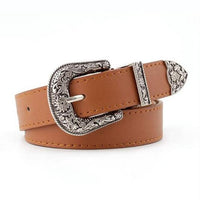 Leather Women Belt / Vintage Metal Square Buckle Waist Belts For Ladies - Lillie