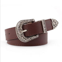 Leather Women Belt / Vintage Metal Square Buckle Waist Belts For Ladies - Lillie