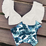 Floral Ruffled Hem Bikini Set for Women / Two Piece Girl Beach Bathing Suit / Swimwear for women - Lillie