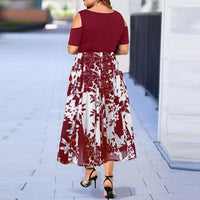 Summer Dress / Casual Plus Size O-Neck Print Stitching Off-Shoulder Short Sleeve Dress - Lillie
