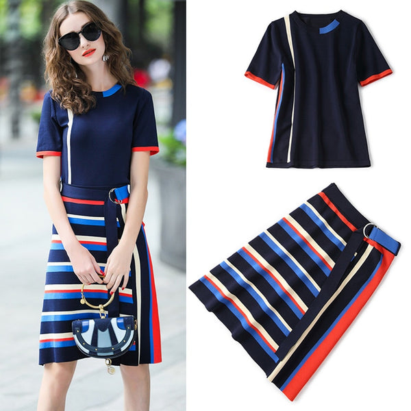 Women Tops And Stripped Skirt Set Suit  / Top Quality New Work Wear Two Piece Set - Lillie
