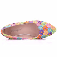 Women Flat Shoes / Colorful Flower Lace Flats Pointed Toe Shoes - Lillie